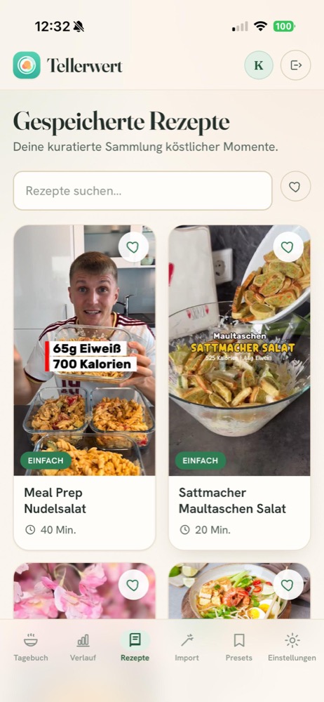 Gespeicherte Rezepte in Tellerwert